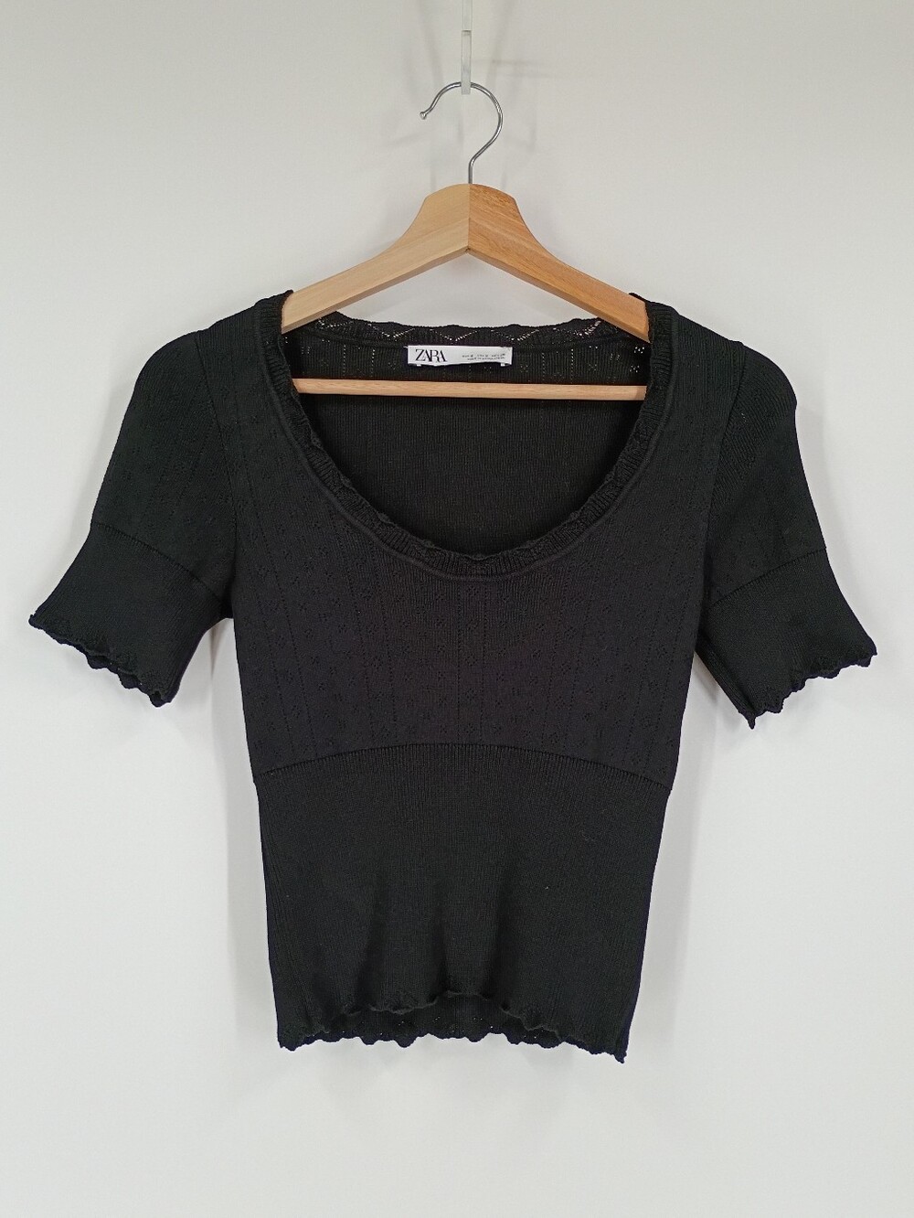 Zara Pointelle Stretch Knit Top